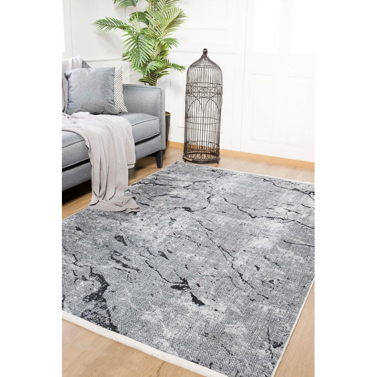 Ivy Bronx Bespoky Dametris Grey Modern Cotton Digital Print Area Rug